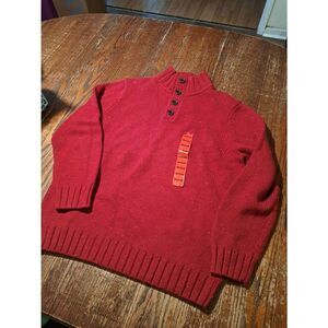 New Nautica Mens Medium Red Wool Blend Knit Quarter Button Pullover Sweater NWT